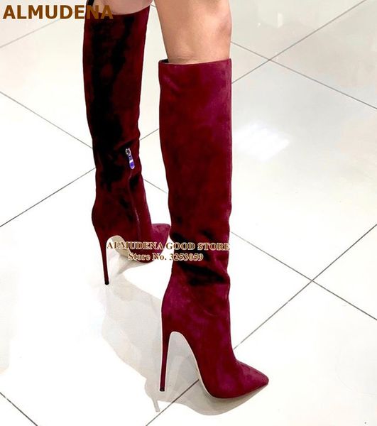 almudena wine red suede knee high boots pointed toe thin high heels dress boots fall winter long outdoor women shoe size46, Black
almudena wine red suede knee high boots pointed toe thin high heels dress boots fall winter long outdoor women shoe size46, Black