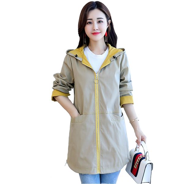 fashion student hooded trench coat women 2019 spring autumn long windbreaker coat female loose casual trench plus size a2553, Tan;black 
fashion student hooded trench coat women 2019 spring autumn long windbreaker coat female loose casual trench plus size a2553, Tan;black
