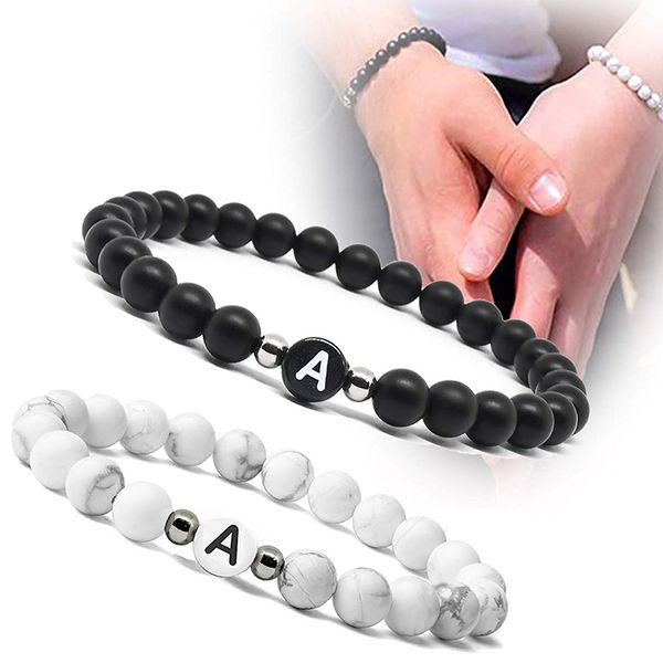 charm bracelets couple for women men 2 pcs name bracelet natural stone a-z letter customized white black wristband fashion jewelry, Golden;silver
charm bracelets couple for women men 2 pcs name bracelet natural stone a-z letter customized white black wristband fashion jewelry, Golden;silver