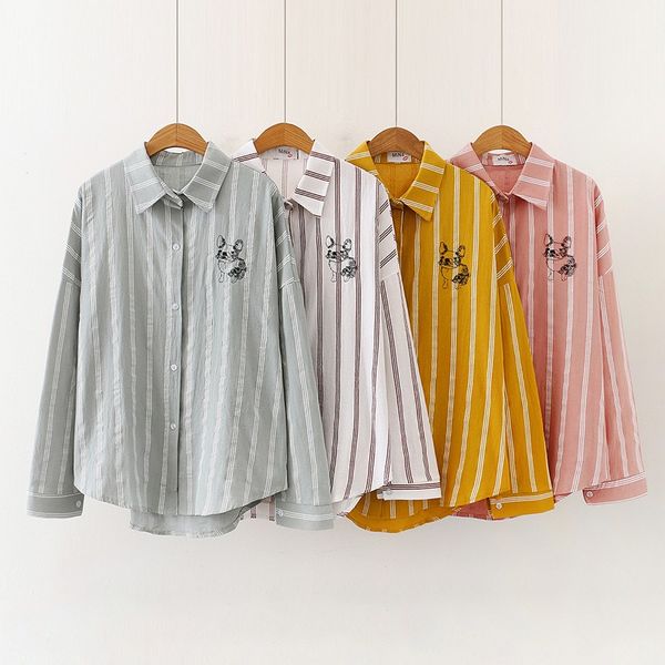 ladies elegant shirt harajuku style preppy embroidered cotton blouse casual women long sleeve streetwear, White
ladies elegant shirt harajuku style preppy embroidered cotton blouse casual women long sleeve streetwear, White