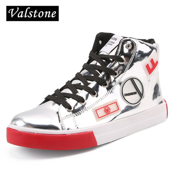 valstone 2018 men's leather casual shoes hip hop gold fashion sneakers silver microfiber high male vulcanized shoes size 46, Black 
valstone 2018 men's leather casual shoes hip hop gold fashion sneakers silver microfiber high male vulcanized shoes size 46, Black