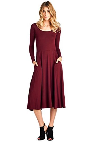 12 ami flare long sleeve pocket midi dress - made in usa, Black;gray