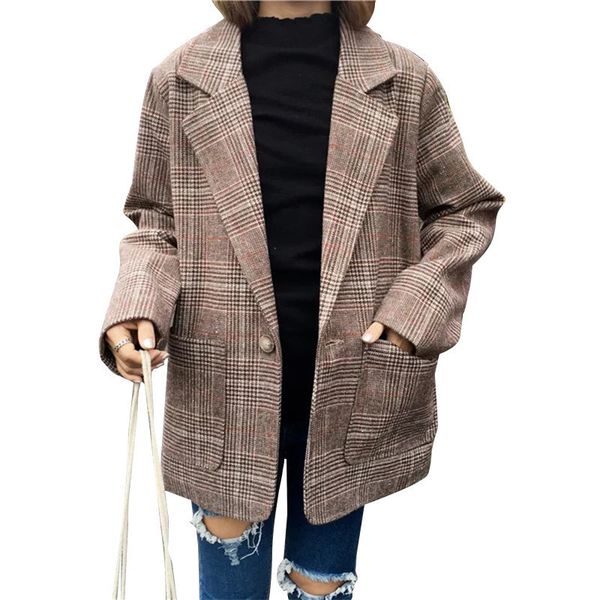 women's suits & blazers plaid coat women blazer coats loose jacket fashion wool warm outwear office lady plus size single button overco, White;black
women's suits & blazers plaid coat women blazer coats loose jacket fashion wool warm outwear office lady plus size single button overco, White;black