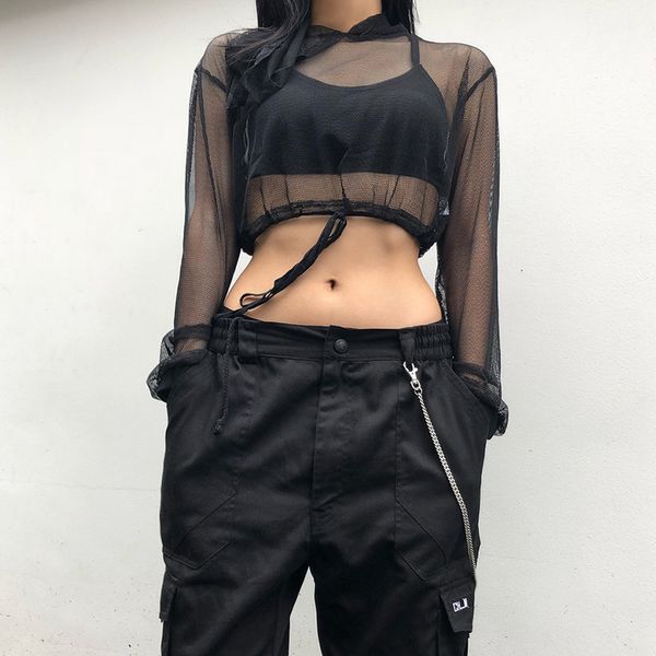 fashion women mesh sheer blouse black crop long sleeve see-through crop casual blouse with hats casual slim, White
fashion women mesh sheer blouse black crop long sleeve see-through crop casual blouse with hats casual slim, White