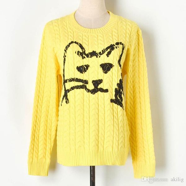 women's sweater autumn and winter new set of head print cat head tie rope twist round neck long sleeve knit sweater size s-l, White;black
women's sweater autumn and winter new set of head print cat head tie rope twist round neck long sleeve knit sweater size s-l, White;black