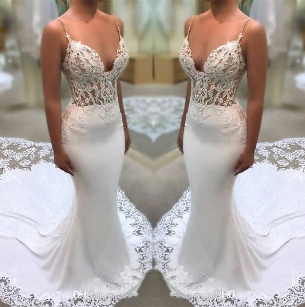spaghetti straps lace mermaid wedding dresses illusion satin tulle applique court train bridal gowns robe de mariee ba9941, White
spaghetti straps lace mermaid wedding dresses illusion satin tulle applique court train bridal gowns robe de mariee ba9941, White