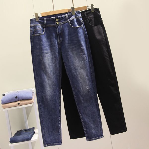 jeans woman full length bleach wash pockets elastic autumn enlarged size thin pencil trousers, Blue
jeans woman full length bleach wash pockets elastic autumn enlarged size thin pencil trousers, Blue
