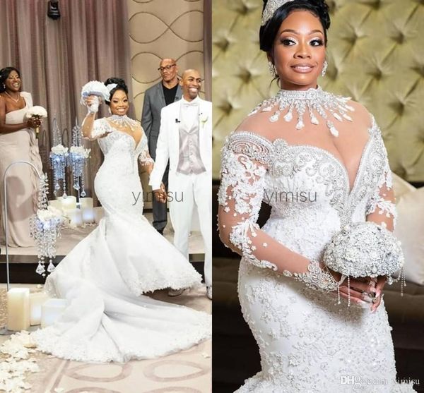 luxury plus size mermaid wedding dresses african beaded jewel neck chapel train long sleeves wedding dress bridal gowns vestidos de novia, White
luxury plus size mermaid wedding dresses african beaded jewel neck chapel train long sleeves wedding dress bridal gowns vestidos de novia, White