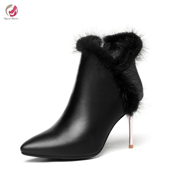 original intention stylish geniune leather real fur black ankle boots woman metal stiletto high heels pointed toe
original intention stylish geniune leather real fur black ankle boots woman metal stiletto high heels pointed toe