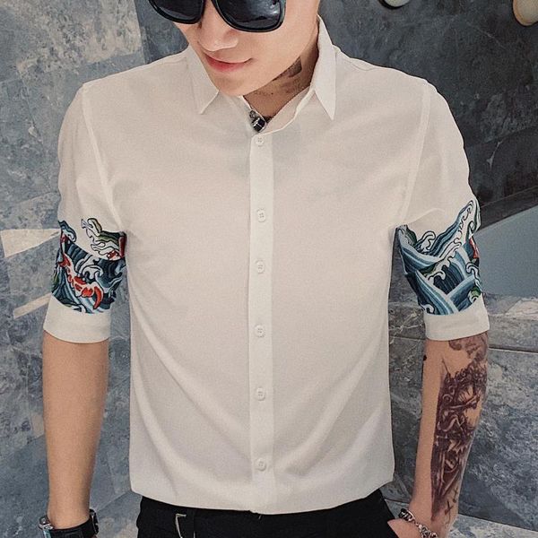 streetwear men shirt brand new summer slim fit social shirt men clothes fashion print mens half sleeve dress shirts, White;black
streetwear men shirt brand new summer slim fit social shirt men clothes fashion print mens half sleeve dress shirts, White;black