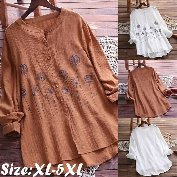 women casual loose simple button cotton long sleeve tunic blouse flower print shirts o neck daily clothes plus size xl-5xl, White
women casual loose simple button cotton long sleeve tunic blouse flower print shirts o neck daily clothes plus size xl-5xl, White