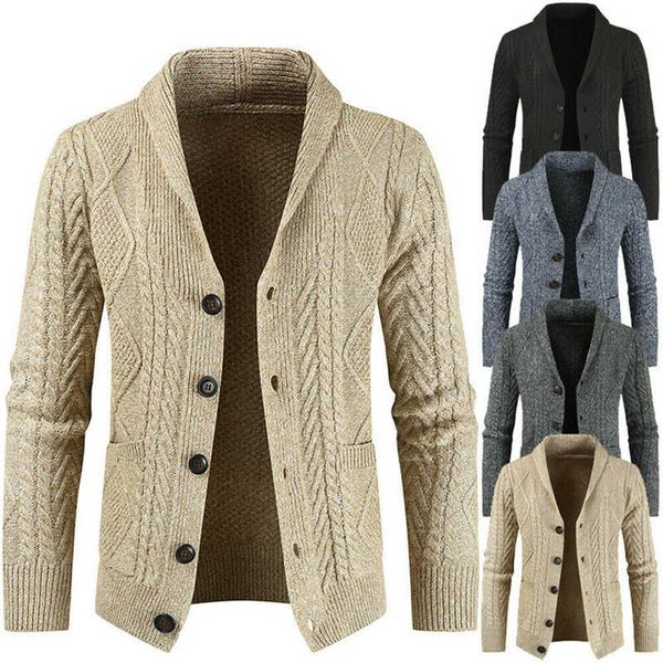 winter with buttoned knitted pockets cable sweater new mens shawl neck cardigan, White;black
winter with buttoned knitted pockets cable sweater new mens shawl neck cardigan, White;black