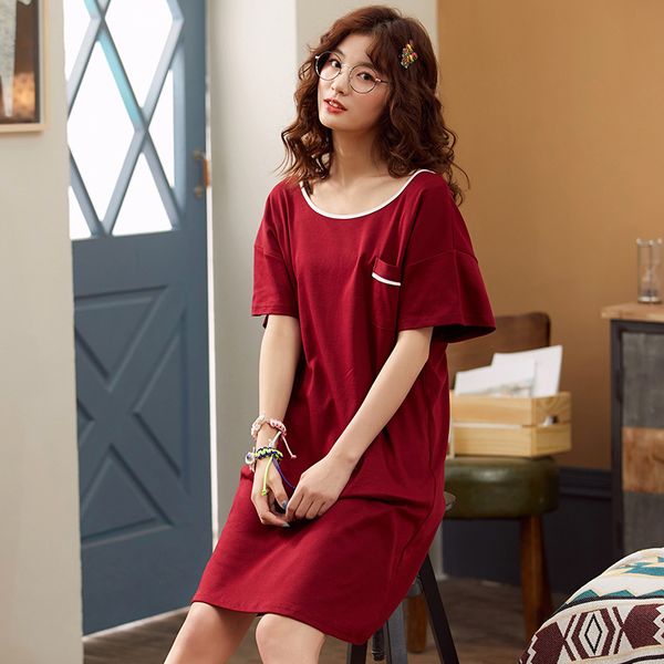 women's summer thin short-sleeved backless cotton nightgowns female loose large size solid color night dress camison mujer, Black;red
women's summer thin short-sleeved backless cotton nightgowns female loose large size solid color night dress camison mujer, Black;red