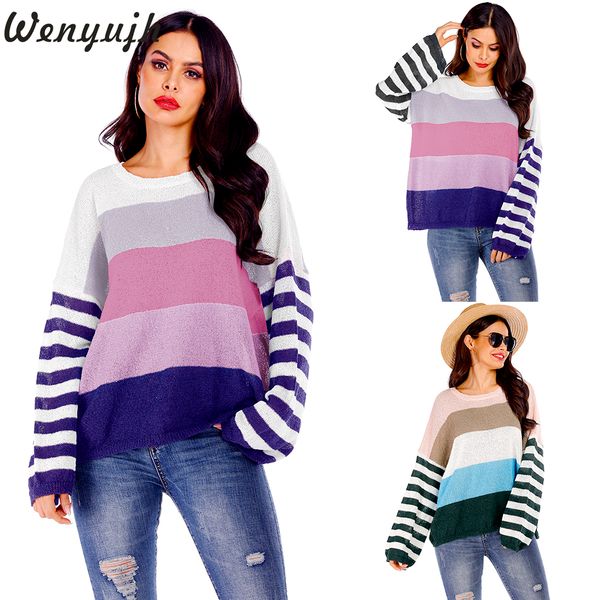 wenyujh womens fashion spring summer multicolor striped long sleeve sweaters o-neck loose casual slim knitted pullover sweaters, White;black
wenyujh womens fashion spring summer multicolor striped long sleeve sweaters o-neck loose casual slim knitted pullover sweaters, White;black