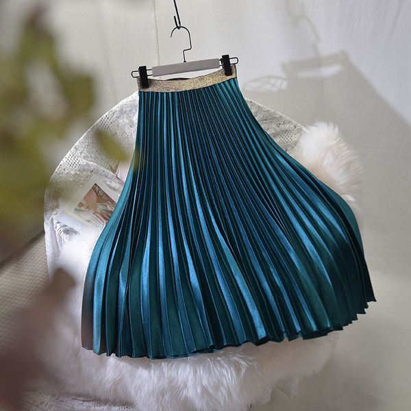 

sherhure 2019 women summer pleated skirt stretch high waist women long skirt female jumper midi saia, Black