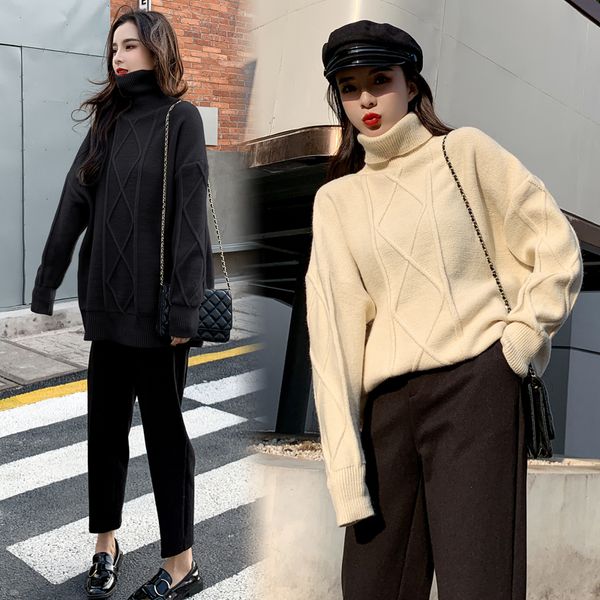 women's sweaters spring knitted sweater women solid beharajuku pullover elegant sueter mujer turtleneck truien dames korean autumn coat, White;black
women's sweaters spring knitted sweater women solid beharajuku pullover elegant sueter mujer turtleneck truien dames korean autumn coat, White;black
