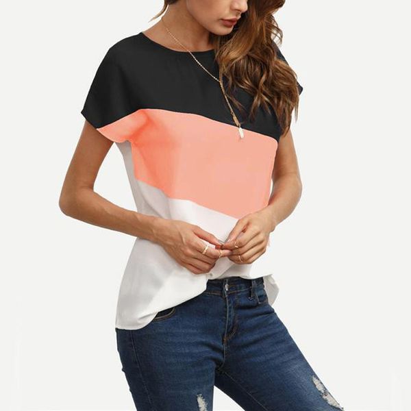 women summer short sleeve blouse o-neck patchwork color tees casual loose fashion multicolor soft, White
women summer short sleeve blouse o-neck patchwork color tees casual loose fashion multicolor soft, White