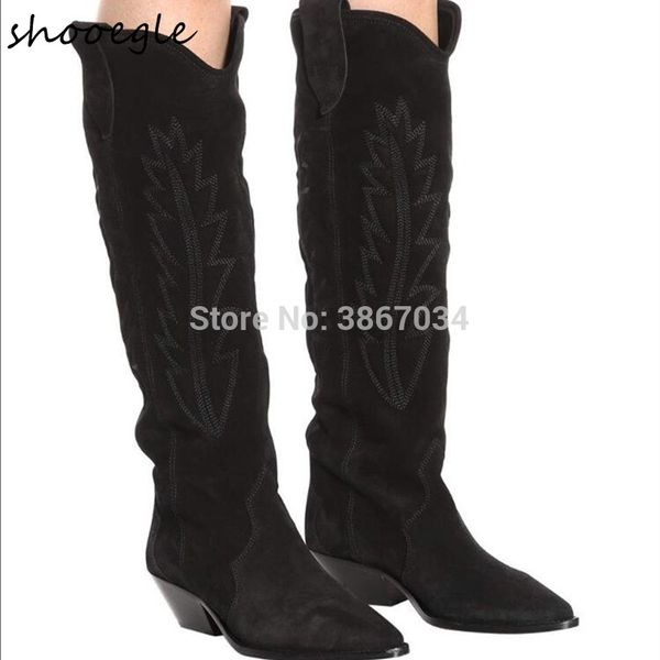 fashionable embroidered cowboy boots pointy toe chunky heel women's suede knee high boots autumn winter cowgirl booties, Black
fashionable embroidered cowboy boots pointy toe chunky heel women's suede knee high boots autumn winter cowgirl booties, Black