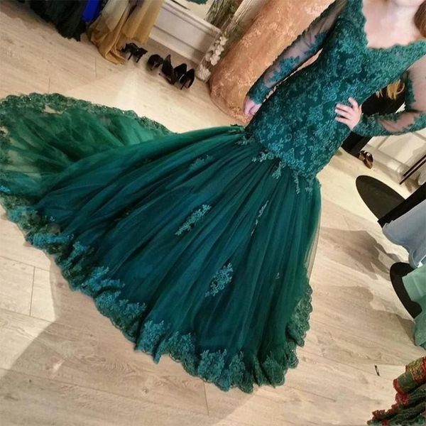 dark green long sleeves lace prom dresses 2019 wth appliques v neck sweep train tulle mermaid formal evening party gowns, Black
dark green long sleeves lace prom dresses 2019 wth appliques v neck sweep train tulle mermaid formal evening party gowns, Black
