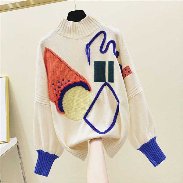 2019 sweater women's autumn and winter korean high collar loose three-dimensional pattern women's sweater knitwear top, White;black
2019 sweater women's autumn and winter korean high collar loose three-dimensional pattern women's sweater knitwear top, White;black