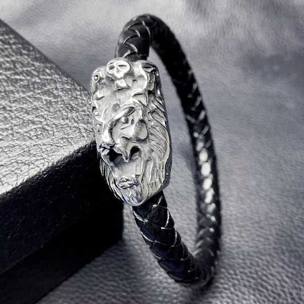 punk style men jewelry black braided leather bracelet lion bracelet stainless steel magnetic clasp male wrist band gifts sp0071, Golden;silver
punk style men jewelry black braided leather bracelet lion bracelet stainless steel magnetic clasp male wrist band gifts sp0071, Golden;silver