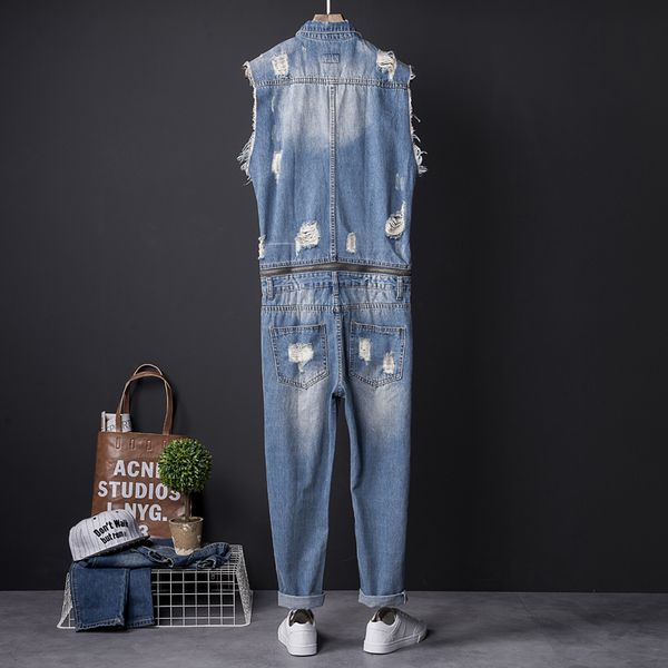 one piece overalls men sleeveless denim jumpsuits rompers casual zipper male holes ripped jeans pants trousers cowboys plus size, Blue
one piece overalls men sleeveless denim jumpsuits rompers casual zipper male holes ripped jeans pants trousers cowboys plus size, Blue