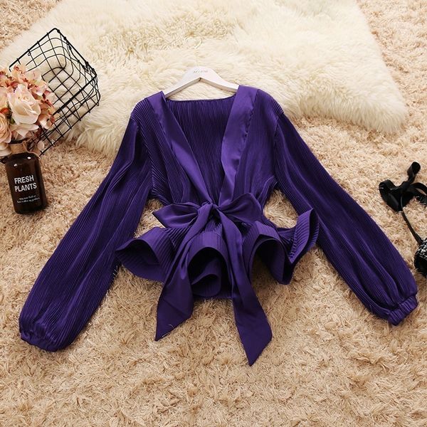 2019 spring women's new v collar pleated tie butterfly ruffles edge long lantern sleeve chiffon shirt woman blouse shirt, White
2019 spring women's new v collar pleated tie butterfly ruffles edge long lantern sleeve chiffon shirt woman blouse shirt, White