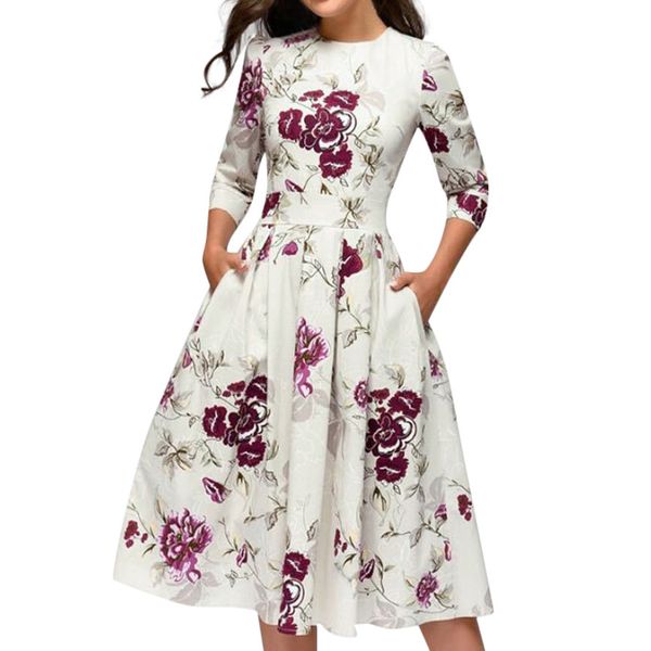 summer party dress women elegent floral print half sleeve midi dress vintage o neck party dresses vestidos without pocket, Black;gray
summer party dress women elegent floral print half sleeve midi dress vintage o neck party dresses vestidos without pocket, Black;gray
