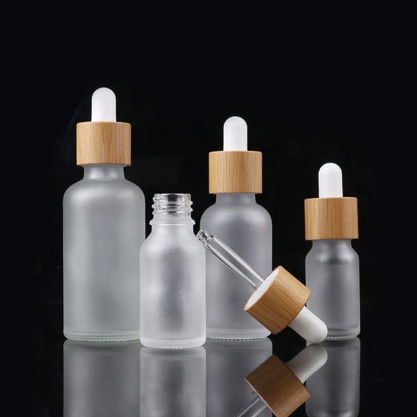 Bamboo Cap Frosted Glass Dropper Bottle Liquid Reagent Pipette Bottles Eye Dropper Aromatherapy Essential Oils Perfumes Bottles