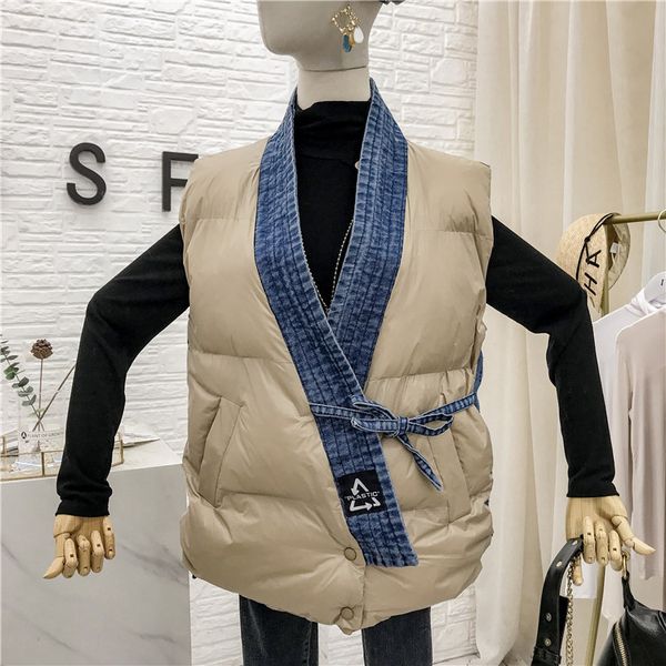 denim stitching padded vest coat women fall/winter 2019 korean loose v-neck lace-up waistcoat cotton padded jackets, Black;white
denim stitching padded vest coat women fall/winter 2019 korean loose v-neck lace-up waistcoat cotton padded jackets, Black;white