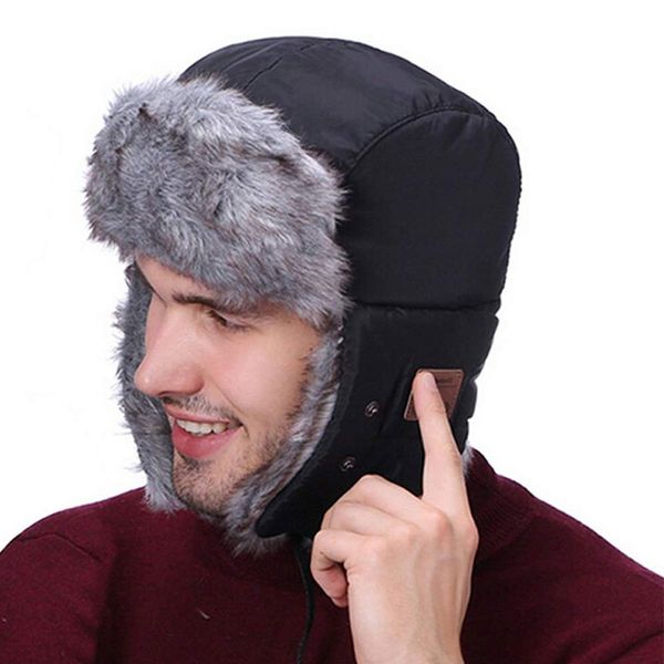 women men wireless bluetooth headphone winter trapper hat thickened faux fleece adjustable buckle hunting cap with control panel, Black
women men wireless bluetooth headphone winter trapper hat thickened faux fleece adjustable buckle hunting cap with control panel, Black