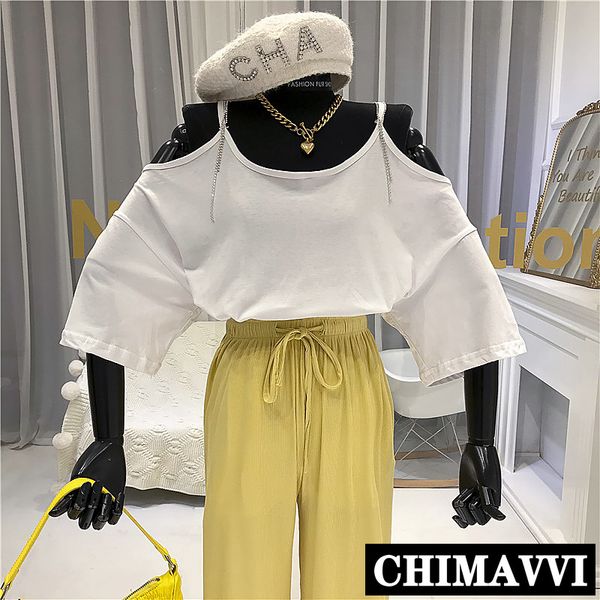 2020 summer new strapless sunscreen shirt female solid color casual loose t-shirt sling teenagers diamond tassel tee, White
2020 summer new strapless sunscreen shirt female solid color casual loose t-shirt sling teenagers diamond tassel tee, White