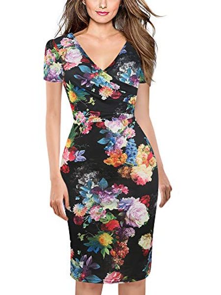 oxiuly women's casual v-neck short sleeve work business sheath pencil midi dress ox286, Black;gray
oxiuly women's casual v-neck short sleeve work business sheath pencil midi dress ox286, Black;gray