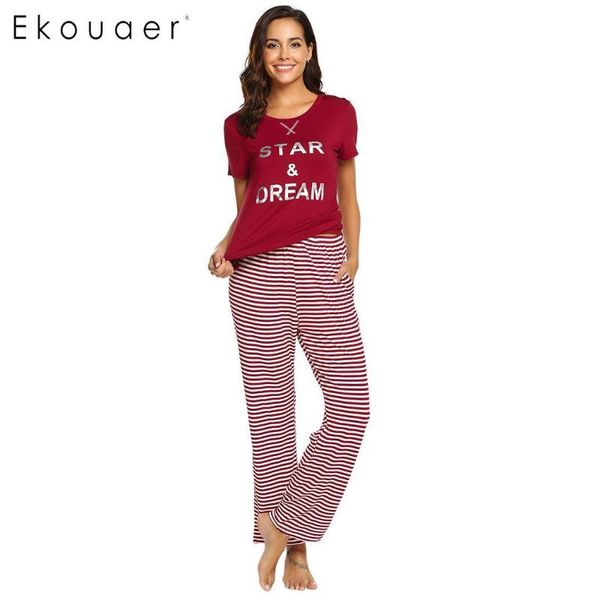 ekouaer women nighties pajamas sets casual sleepwear short sleeve letter print long strips pants home clothing, Blue;gray
ekouaer women nighties pajamas sets casual sleepwear short sleeve letter print long strips pants home clothing, Blue;gray