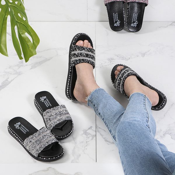 new summer women slippers rhinestone bling slides flat soft home flip flops female sparkling crystal shoes beach sandals, Black
new summer women slippers rhinestone bling slides flat soft home flip flops female sparkling crystal shoes beach sandals, Black