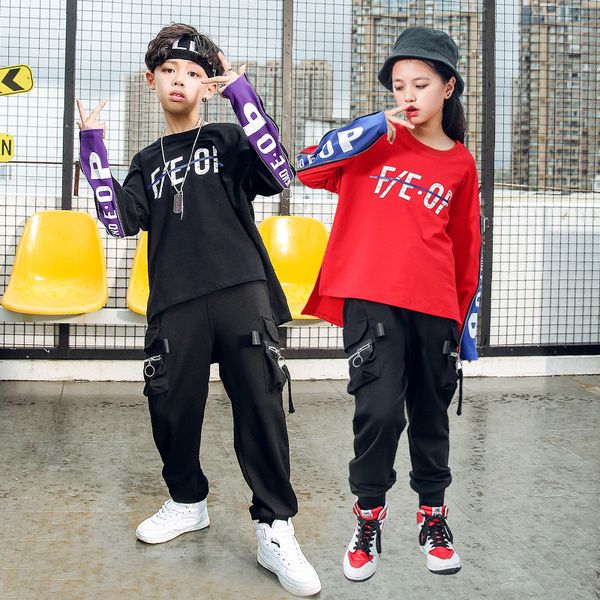 children hip hop clothing sweatshirt running shirt casual pants for girls boys dance costumes ballroom dancing clothes wear, Black;red
children hip hop clothing sweatshirt running shirt casual pants for girls boys dance costumes ballroom dancing clothes wear, Black;red
