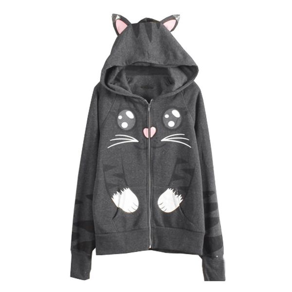 women jackets spring autumn women's hooded jackets sweatshirt long sleeve cat printed hooded pullover blouse outwear, Black;brown
women jackets spring autumn women's hooded jackets sweatshirt long sleeve cat printed hooded pullover blouse outwear, Black;brown