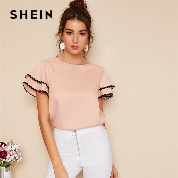 shein pink contrast wave lace trim layered ruffle sleeve women blouse summer solid casual round neck short sleeve blouse, White
shein pink contrast wave lace trim layered ruffle sleeve women blouse summer solid casual round neck short sleeve blouse, White