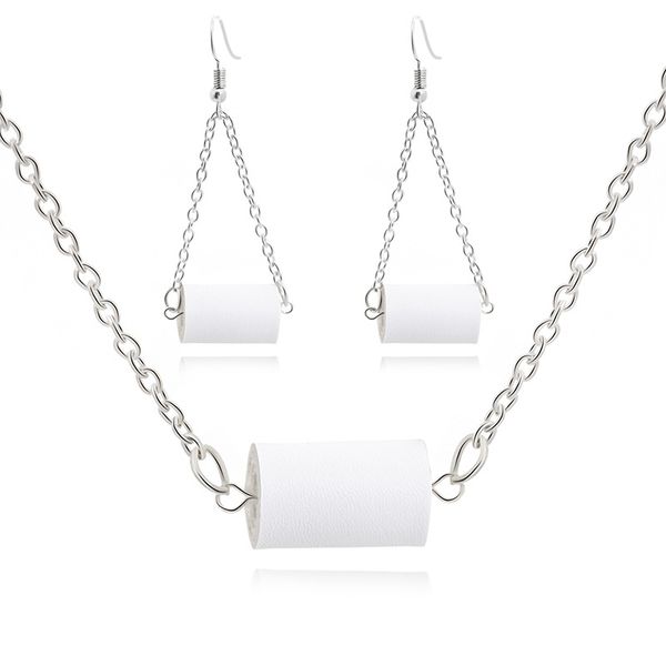 pu leather toilet paper silver plated necklaces earrings set for women girls creative fashion party club jewelry
pu leather toilet paper silver plated necklaces earrings set for women girls creative fashion party club jewelry