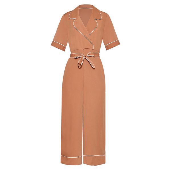 high street fashion 2019 designer jumpsuit women's short sleeve notched collar belt jumpsuit, Black;white
high street fashion 2019 designer jumpsuit women's short sleeve notched collar belt jumpsuit, Black;white