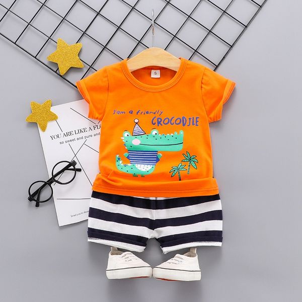 summer baby boys clothes cartoon short sleeve+shorts two-piece kids clothes casual 7, White