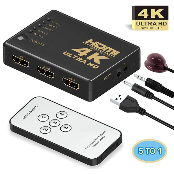 hdmi splitter switch box ultra hd 5 port 4k 3d 1080p ir remote control selector 5 in 1 extender for hdtv 1080p video
hdmi splitter switch box ultra hd 5 port 4k 3d 1080p ir remote control selector 5 in 1 extender for hdtv 1080p video