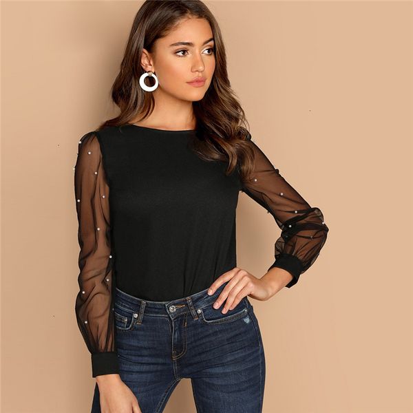 designer blouses for women modern lady black pearl beaded mesh sleeve plain women streetwear autumn minimalist elegant blouse, White
designer blouses for women modern lady black pearl beaded mesh sleeve plain women streetwear autumn minimalist elegant blouse, White