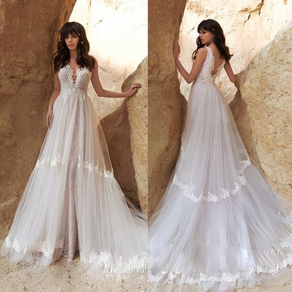 sheer lace backless beach wedding dresses arabic plus size sleeveless boho style custom made bridal gowns custom made, White
sheer lace backless beach wedding dresses arabic plus size sleeveless boho style custom made bridal gowns custom made, White