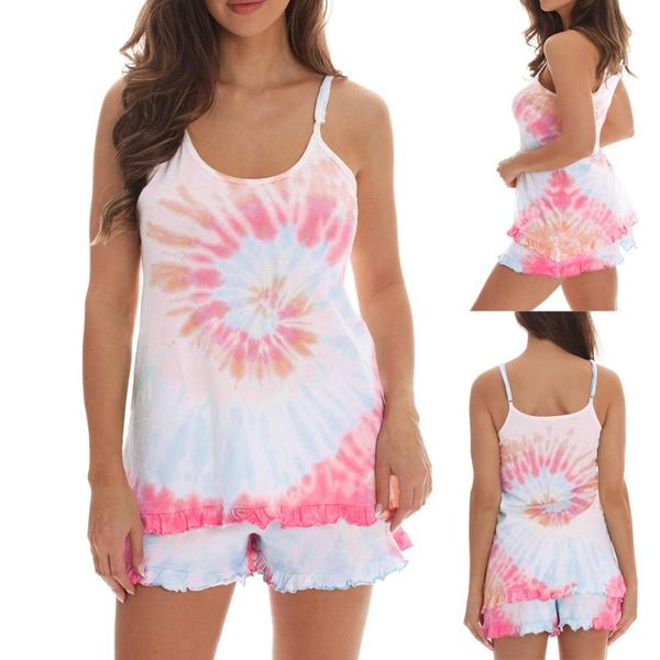summer women tie-dye printed pajama set sleeveless loose drawstring shorts ruffle comfortable home loungewear sleepwear#g3, Black;red
summer women tie-dye printed pajama set sleeveless loose drawstring shorts ruffle comfortable home loungewear sleepwear#g3, Black;red
