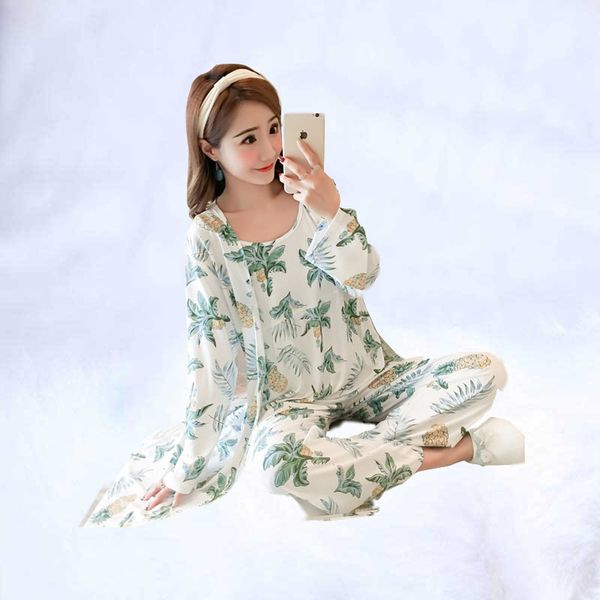 2019 fashion woman pajamas set sling cotton pajamas 3 peices sleepwear for women long sleeves breathable robe homewear, Blue;gray
2019 fashion woman pajamas set sling cotton pajamas 3 peices sleepwear for women long sleeves breathable robe homewear, Blue;gray