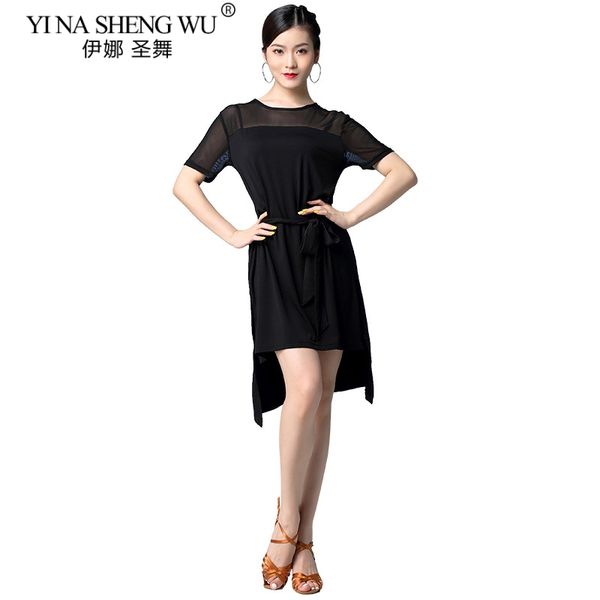 stage wear black latin dance costume international dress women short sleeve mesh stitching practice, Black;red
stage wear black latin dance costume international dress women short sleeve mesh stitching practice, Black;red