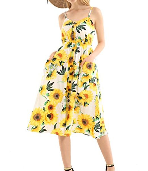 joaur women's summer floral spaghetti strap decor button down midi dress with pockets, Black;gray
joaur women's summer floral spaghetti strap decor button down midi dress with pockets, Black;gray