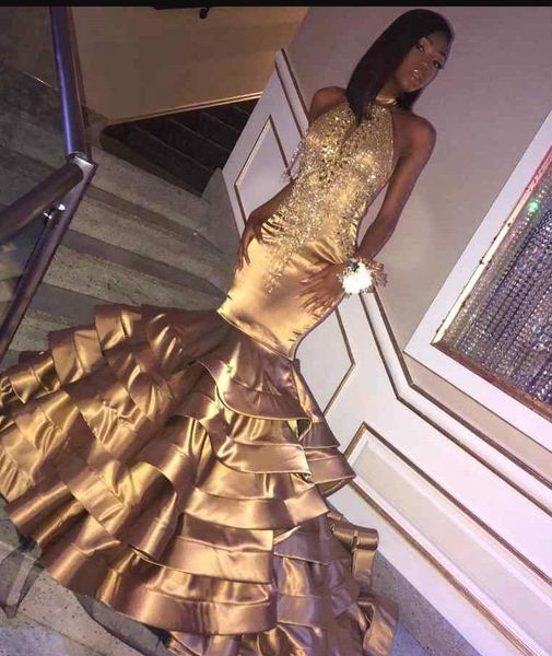 halter satin mermaid long prom dresses 2020 lace applique layered ruffles floor length formal party evening gowns robes de soirée bc1604, Black
halter satin mermaid long prom dresses 2020 lace applique layered ruffles floor length formal party evening gowns robes de soirée bc1604, Black