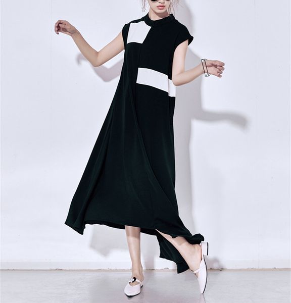 women's summer new dress 2019 color matching contrast large loose casual dress female casual long, Black;gray
women's summer new dress 2019 color matching contrast large loose casual dress female casual long, Black;gray